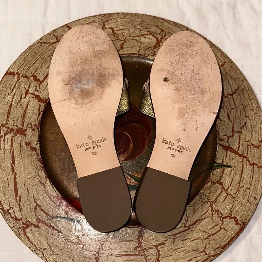 kate spade 6 Brie Kilkie Gold Metallic Leather Slides Sandals - Picture 11 of 16